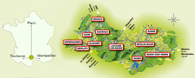 Carte de la Communauté des Communes des Monts de Lacaune